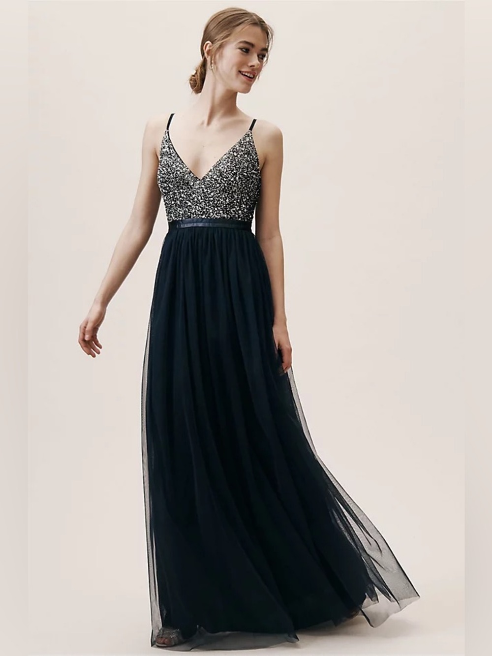 NWOT BHLDN Avery Dress Blue Sequin Beaded Tulle Gown Evening Party Women’s 2